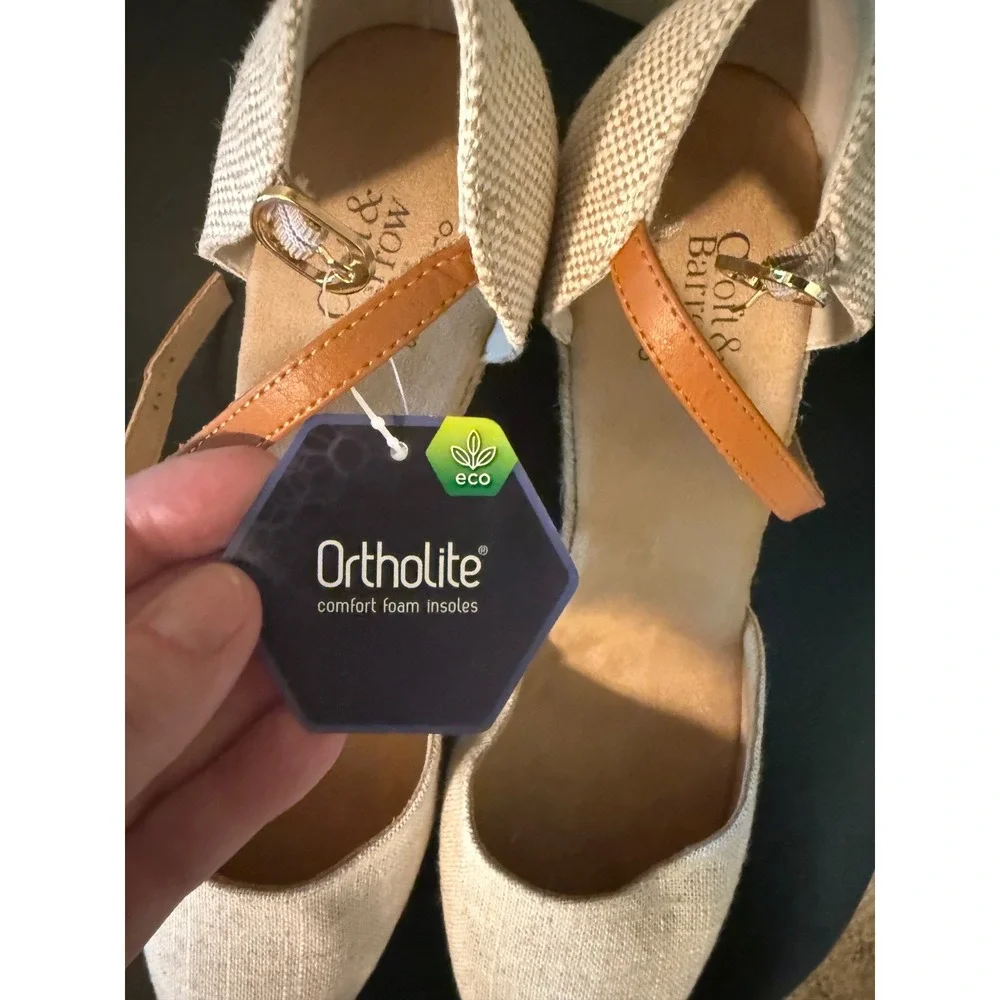 Croft & Barrow Georgina Linen Espadrille Wedge Sandal Tan Ankle Strap Wmn 11 NWt